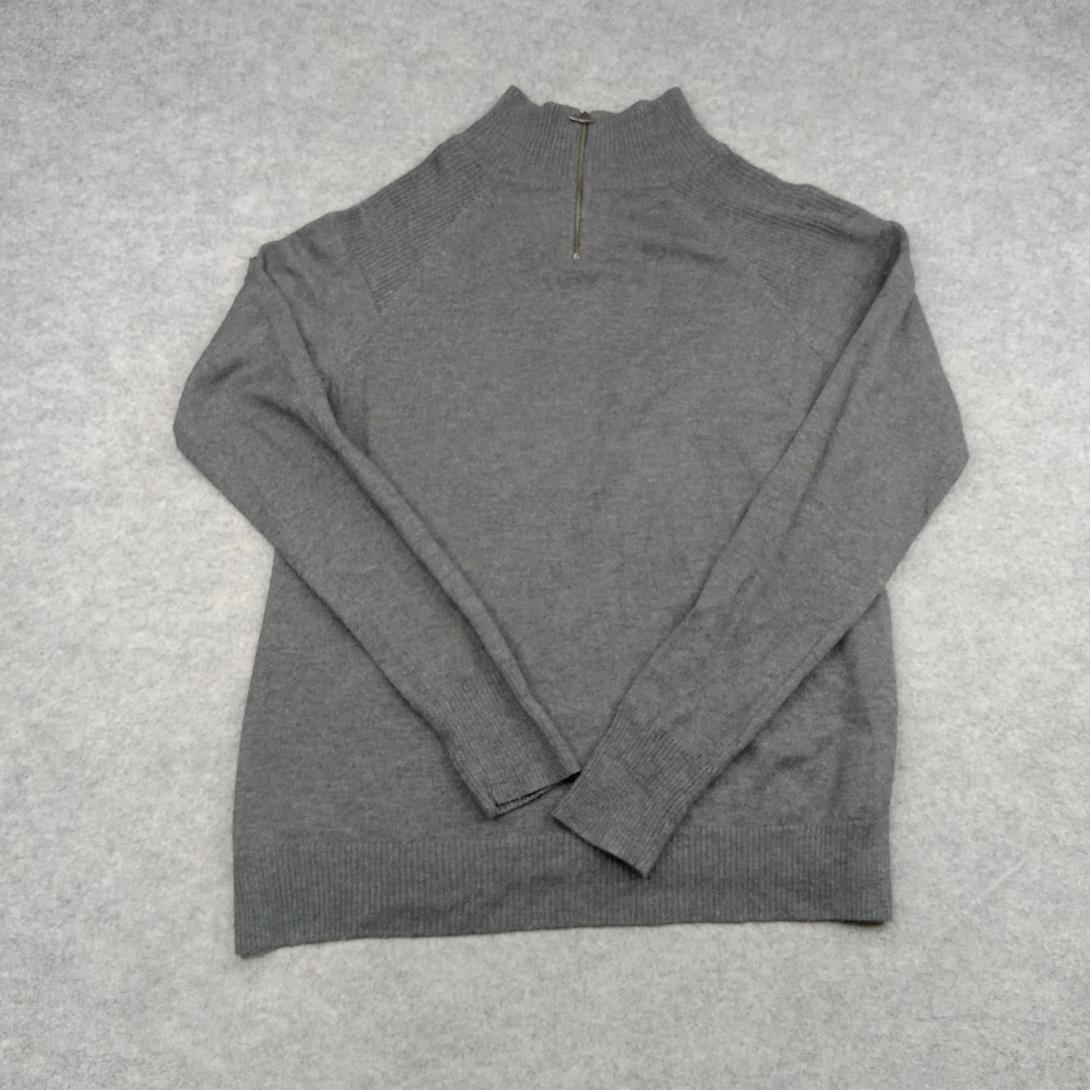 Orvis Sweater Mens Small Gray Wool Cotton Cashmere Mock Neck Quarter‎ Zip Knit